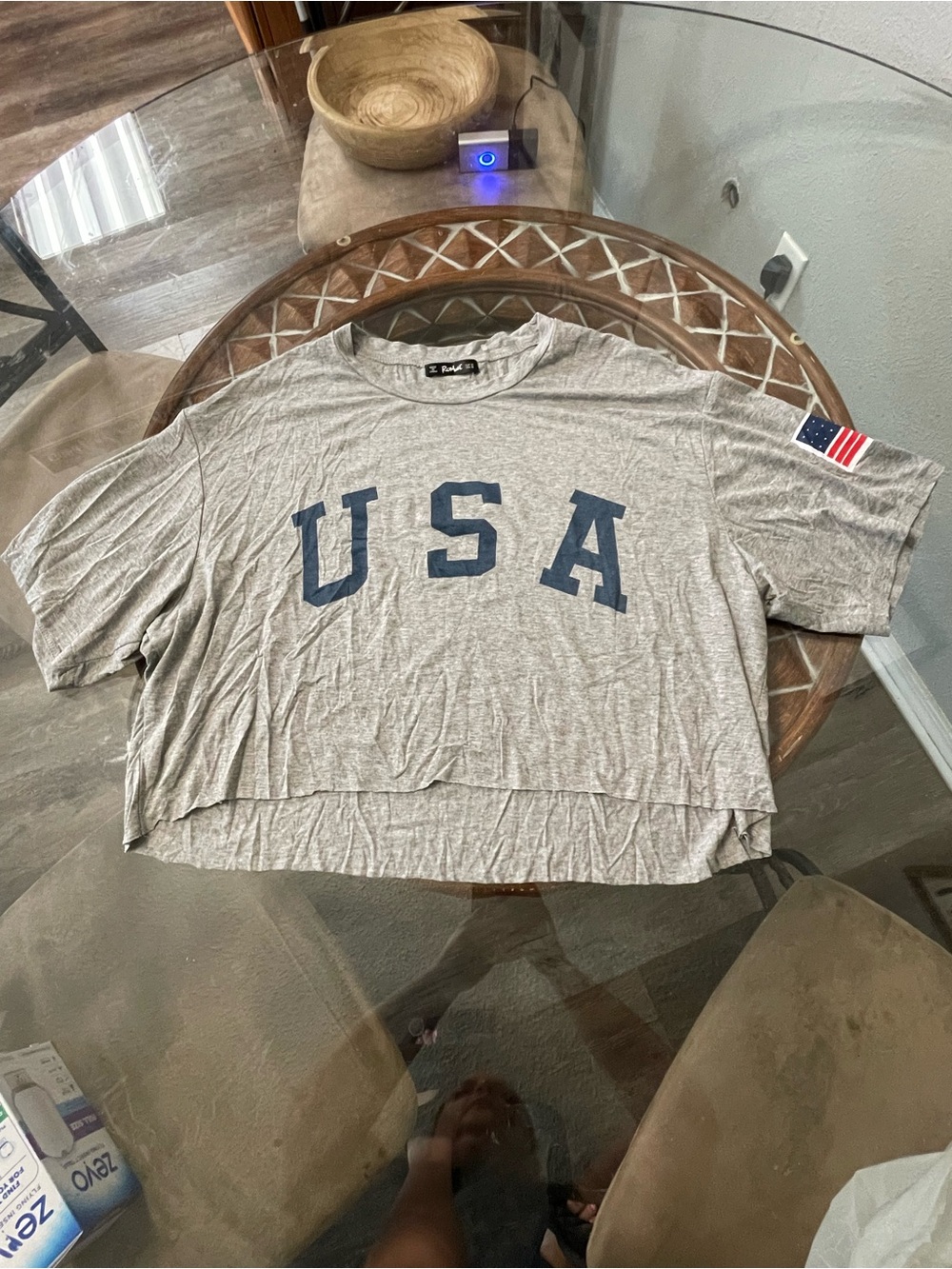 ROMWE USA Womens XL  Gray American Flag Graphic Cropped T Shirt - Picture 3 of 6